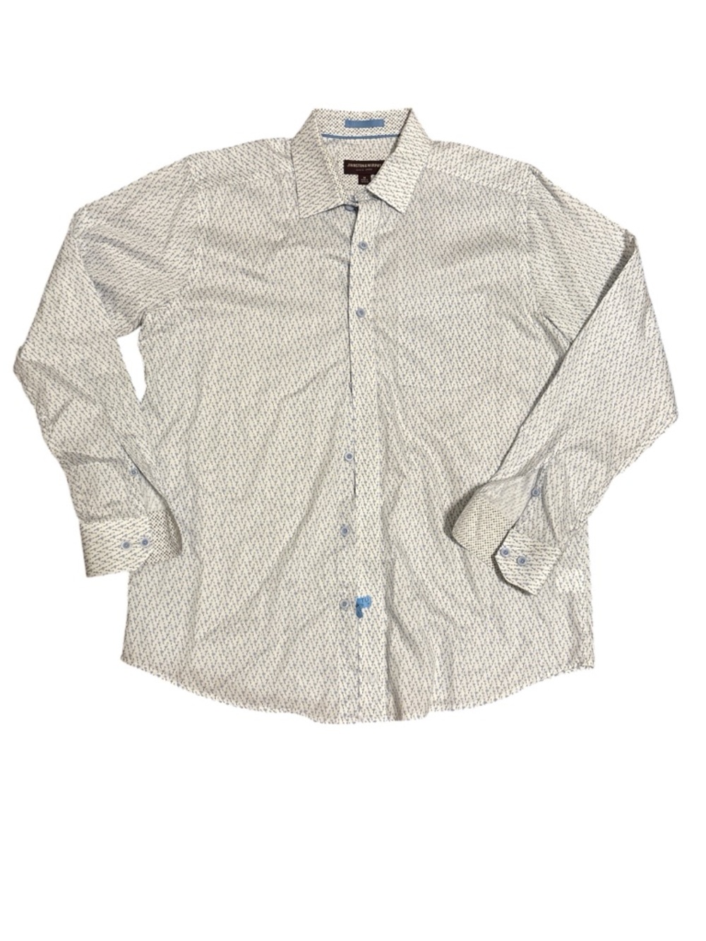 Johnston & Murphy Men's White and Blue AOP FlamingoPatterned Button-Up Shirt M
